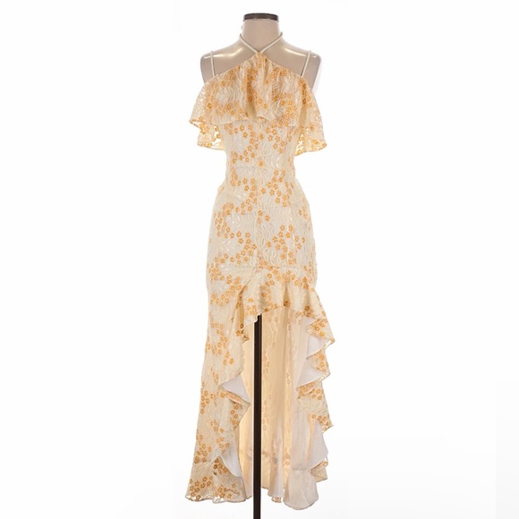 Lovers And Friends Oorja Yellow/orange/ivory XS Ruffle Strappy Low Back Gown - Picture 5 of 6